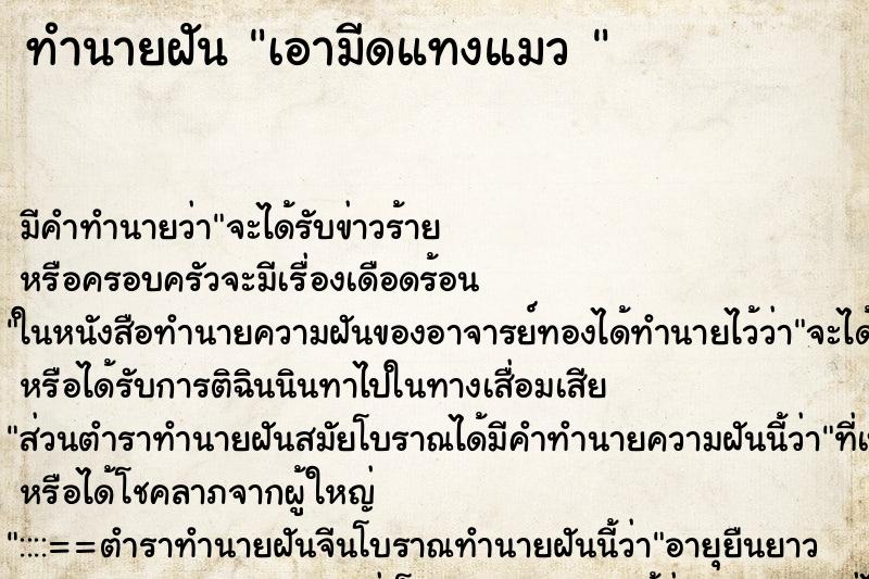 ทำนายฝันทำนายฝันเอามีดแทงแมว